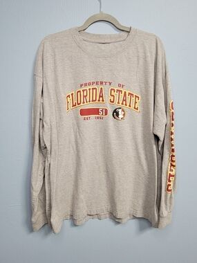 NCAA FSU Florida State University Mens Grey Long Sleeve Shirt Garnet & Gold L/XL